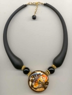 Kandinsky's "In the Black Circle", Blown Murano Glass, Black Satinato Tube Necklace